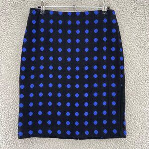 Talbots Skirt Womens 2 Petite Blue Black Polka Dot Wool Blend Pencil Above Knee